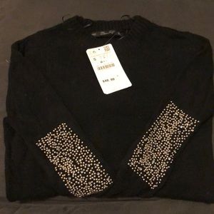 NWT Zara knit black sweater w/ studs on elbows.
